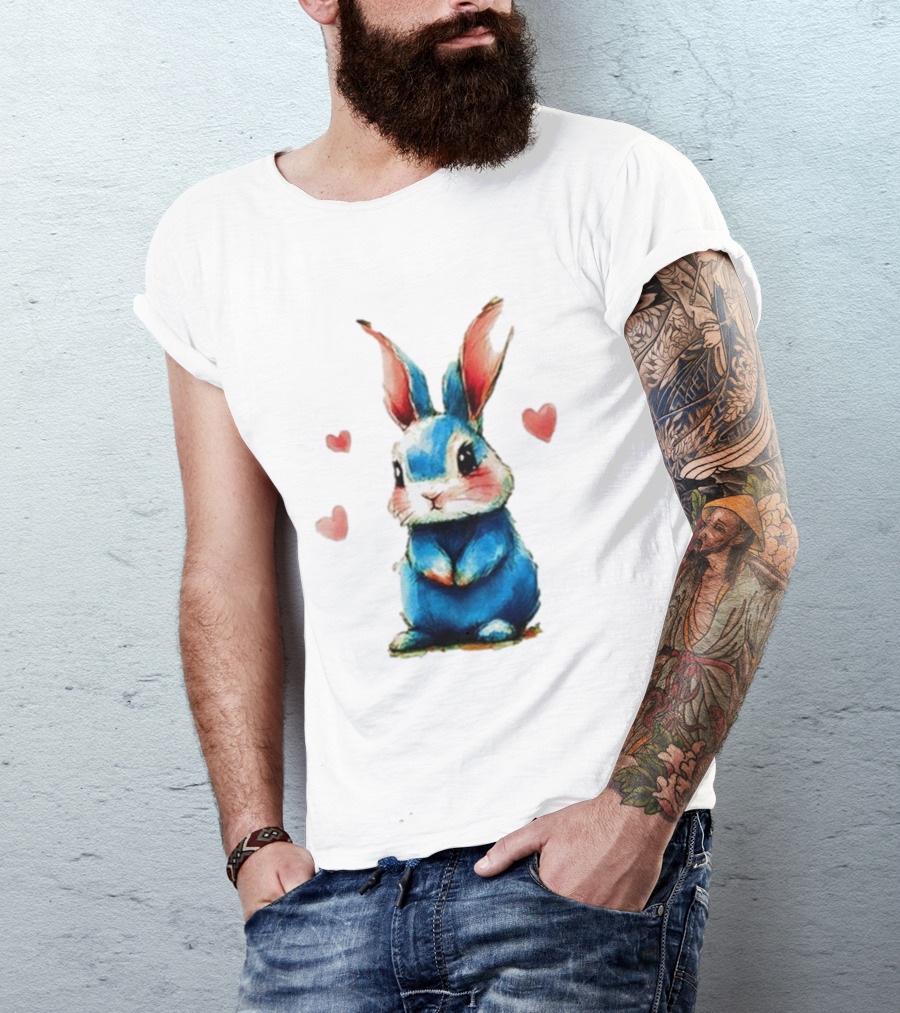 Everybody Knows That I’m Out Of Place Cute Blue Bunny With Hearts T-Shirt