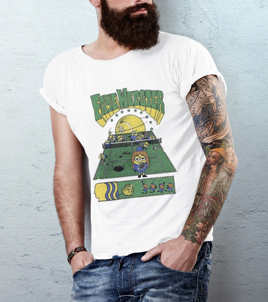 Faye Webster Brain Dead Tennis Court Scene With Yellow Characters And Sports Imagery T-Shirt