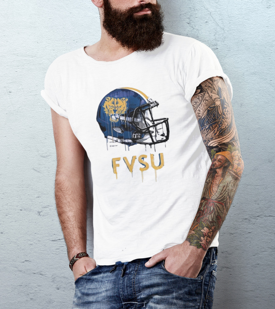 FVSU Wildcats Dripping Helmet Football T-Shirt