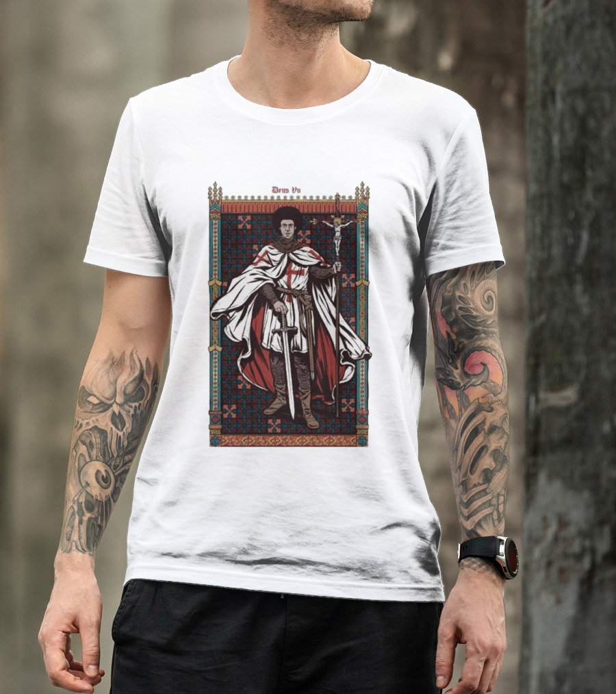 Fr Robinson Crusader Knight Medieval Tapestry Sporting Sword And Cross T-Shirt