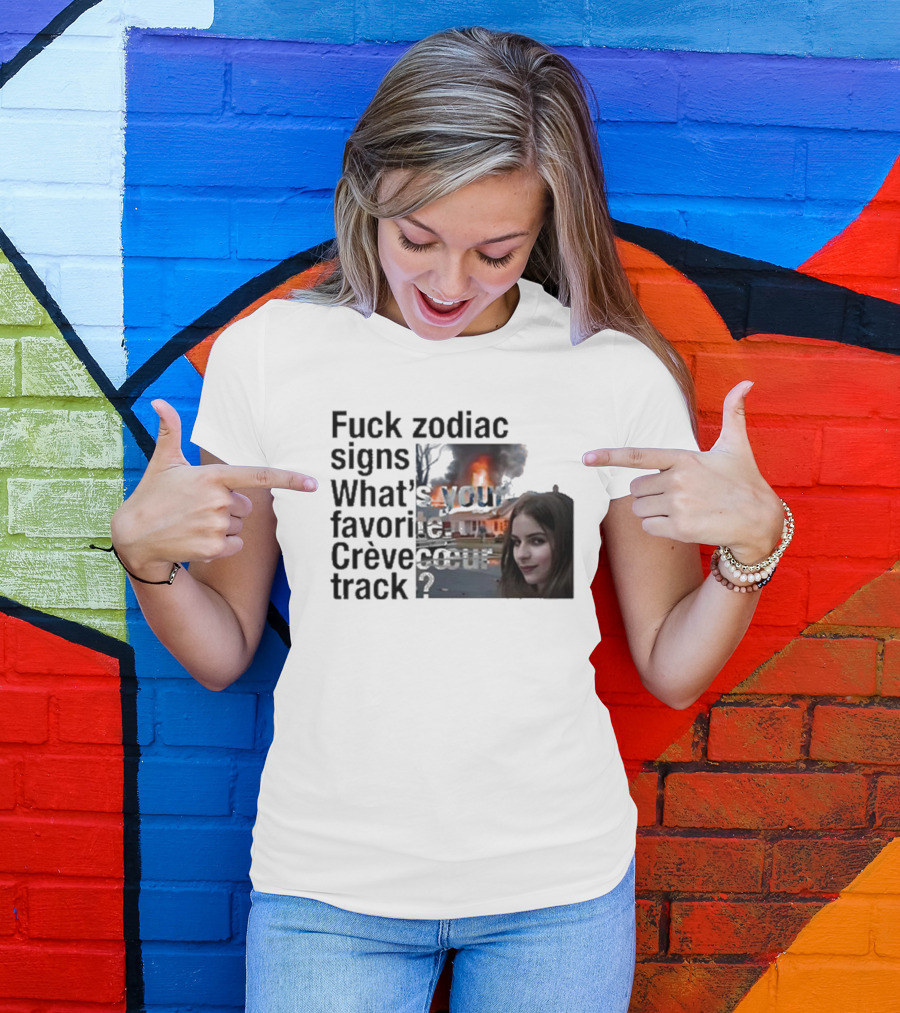 Crèvecoeur Track Favorite With Burning House Background And Girl Smirking T-Shirt