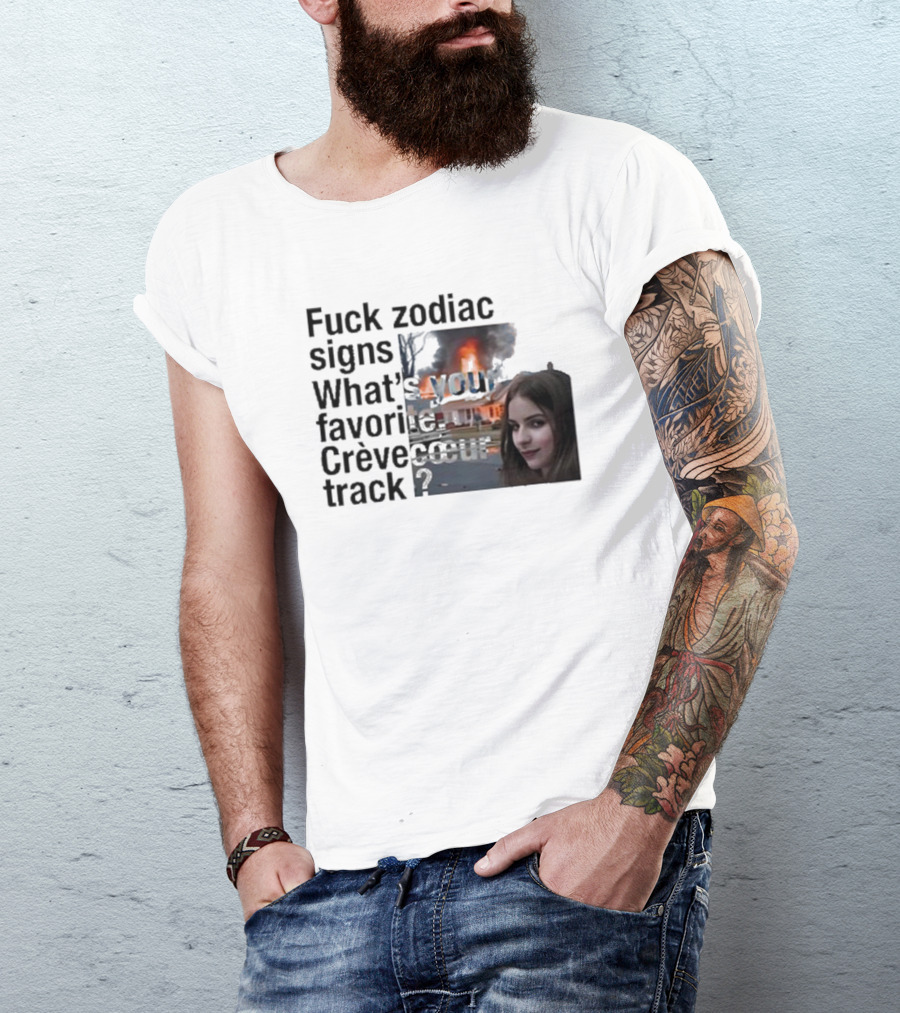 Crèvecoeur Track Favorite With Burning House Background And Girl Smirking T-Shirt