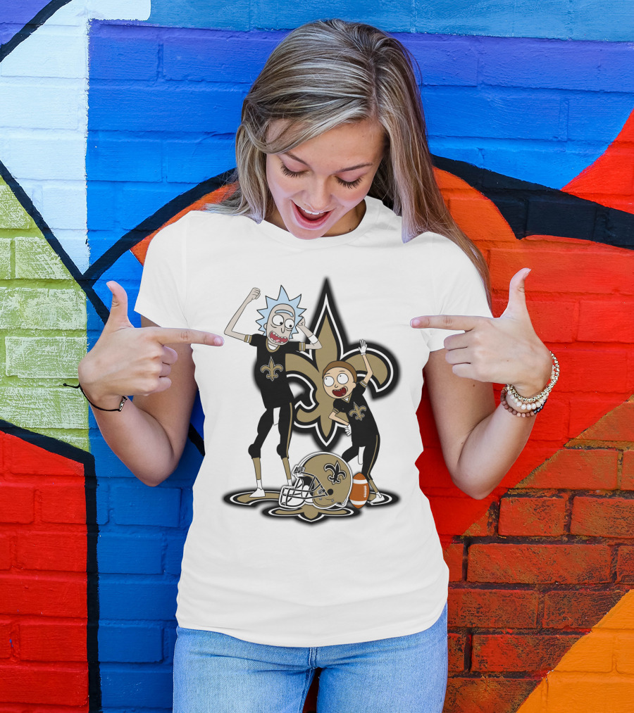 Rick And Morty New Orleans Saints NFL Crossover With Fleur-de-lis T-Shirt