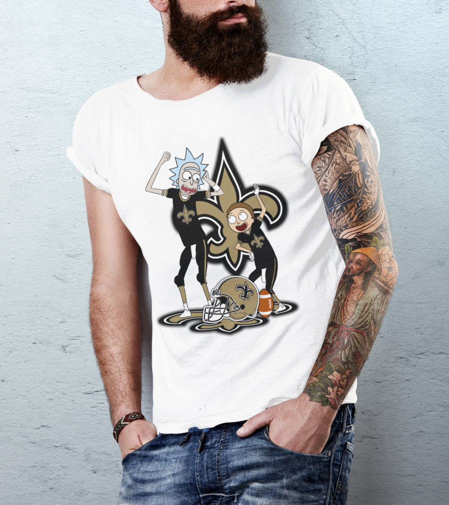 Rick And Morty New Orleans Saints NFL Crossover With Fleur-de-lis T-Shirt