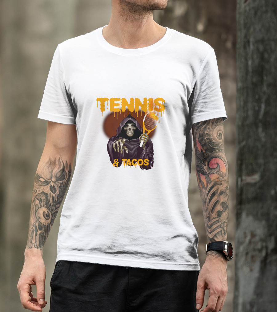 Tennis And Tacos Grim Reaper With Tennis Racket T-Shirt