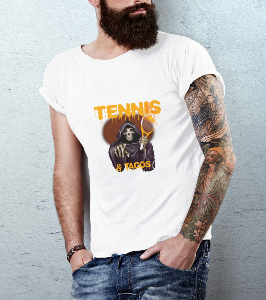 Tennis And Tacos Grim Reaper With Tennis Racket T-Shirt