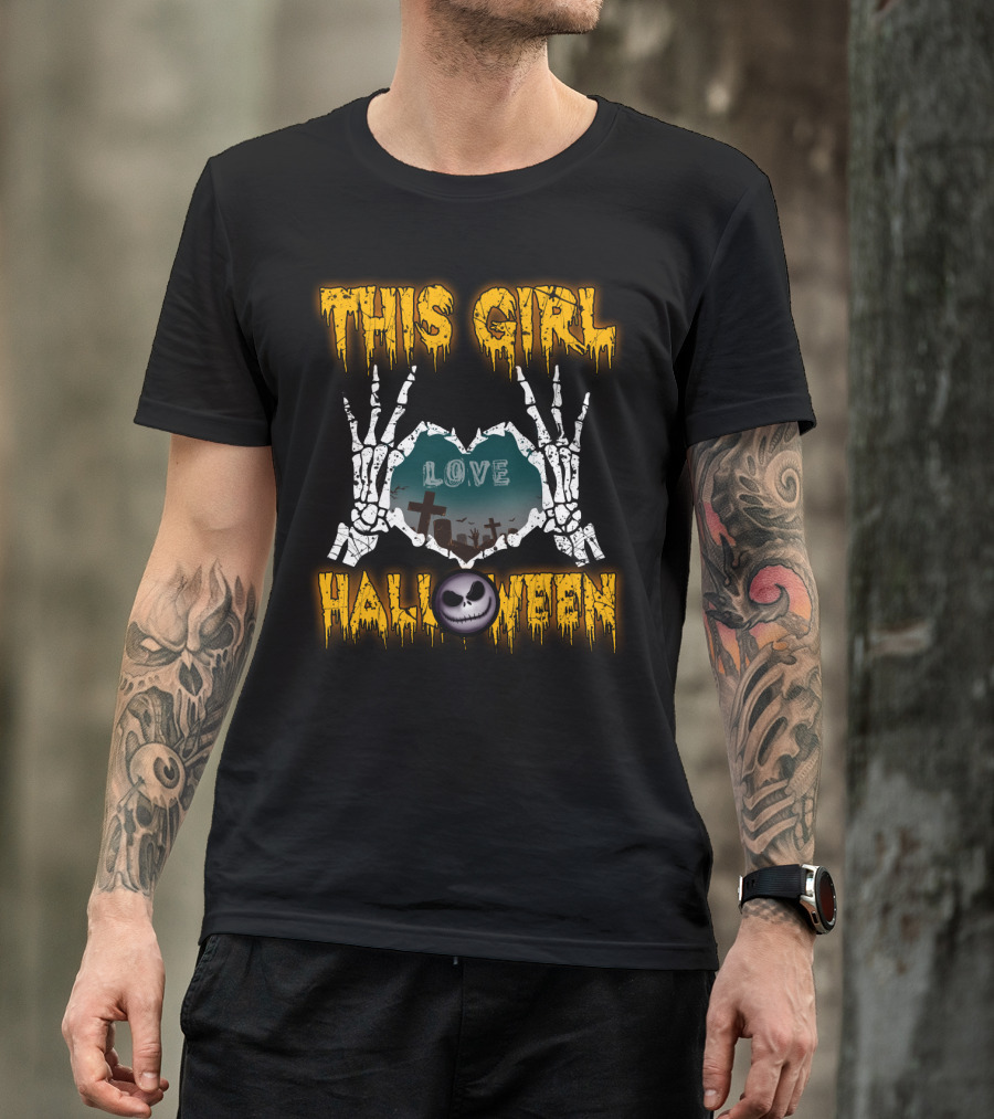 This Girl Love Halloween Skeleton Heart Graveyard Jack-O-Lantern T-Shirt