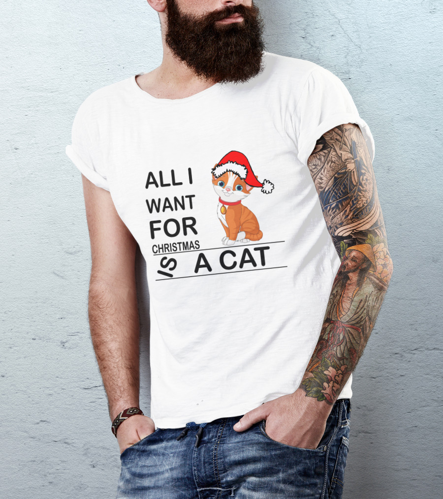 All I Want For Christmas Is A Cat Wearing Santa Hat T-Shirt