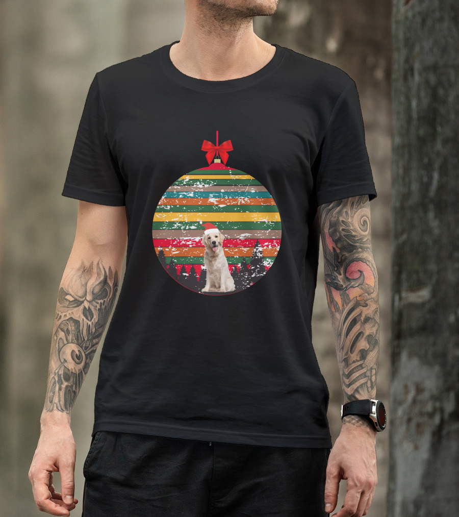 Christmas Vintage Labrador Retriever Ornament Stripes Forest Scene T-Shirt