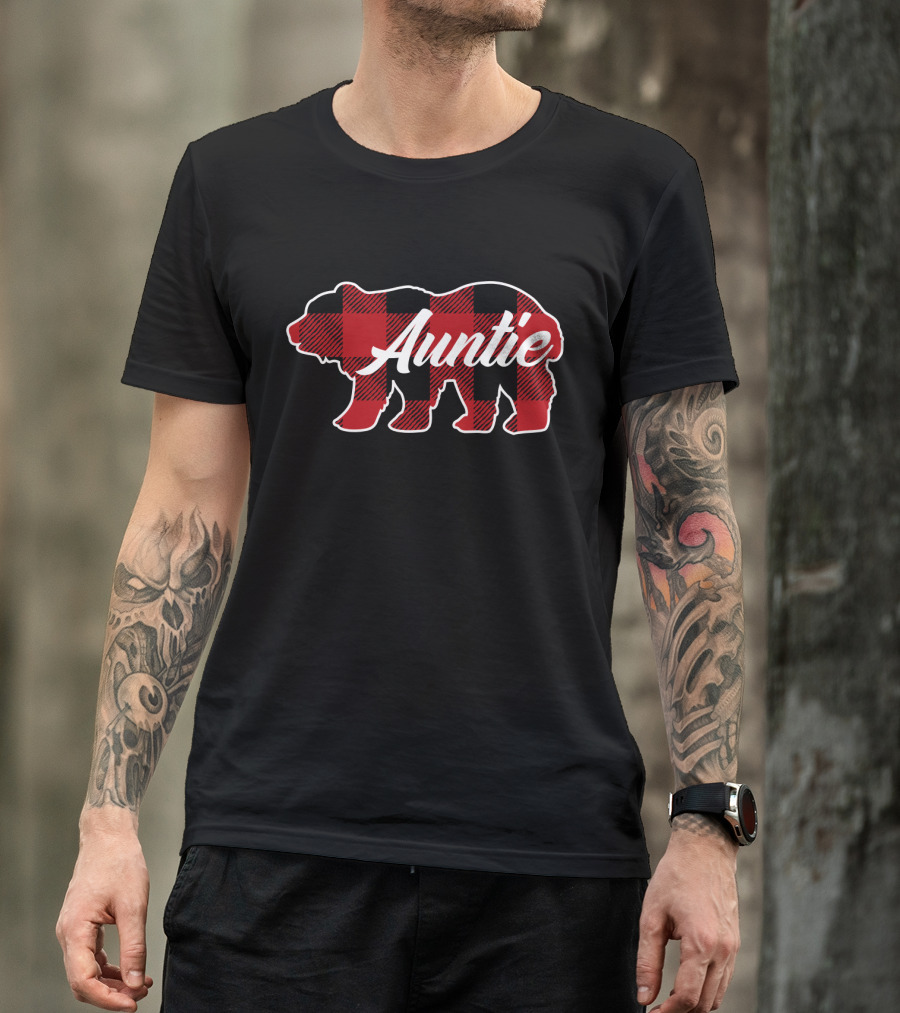 Family Christmas Matching Buffalo Plaid Bear Auntie T-Shirt