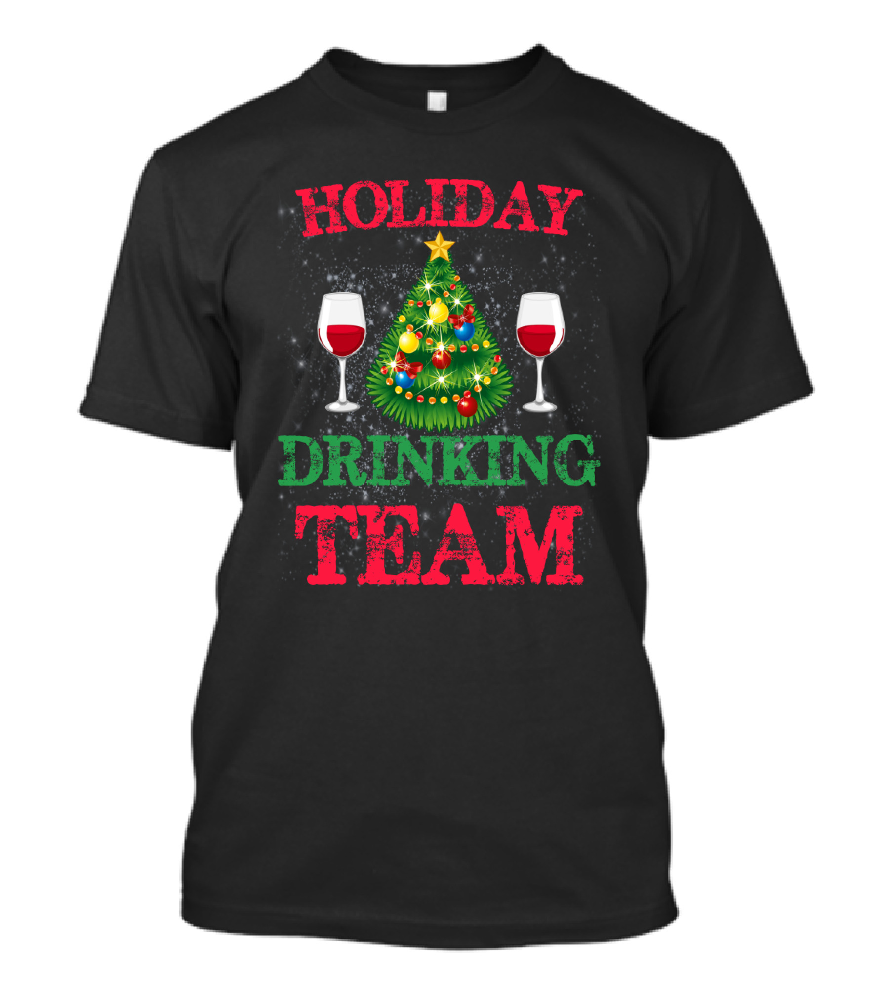 Holiday Drinking Team Christmas Wine Glasses Tree T-Shirt
