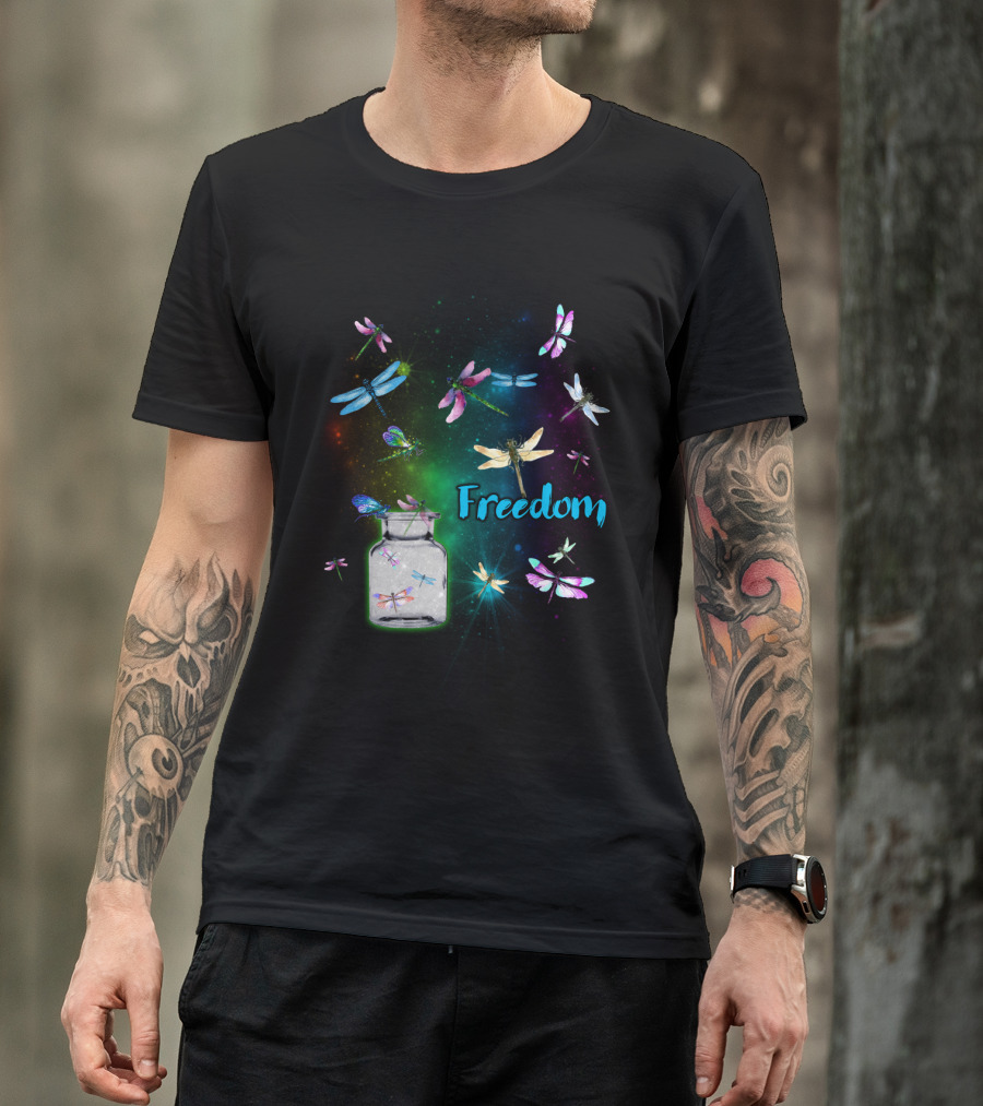 Freedom Dragonflies In A Jar Burst Of Colorful Flight T-Shirt