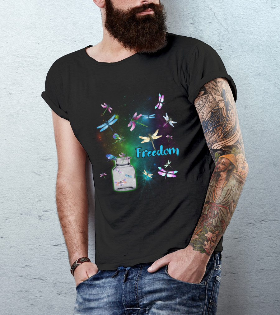 Freedom Dragonflies In A Jar Burst Of Colorful Flight T-Shirt