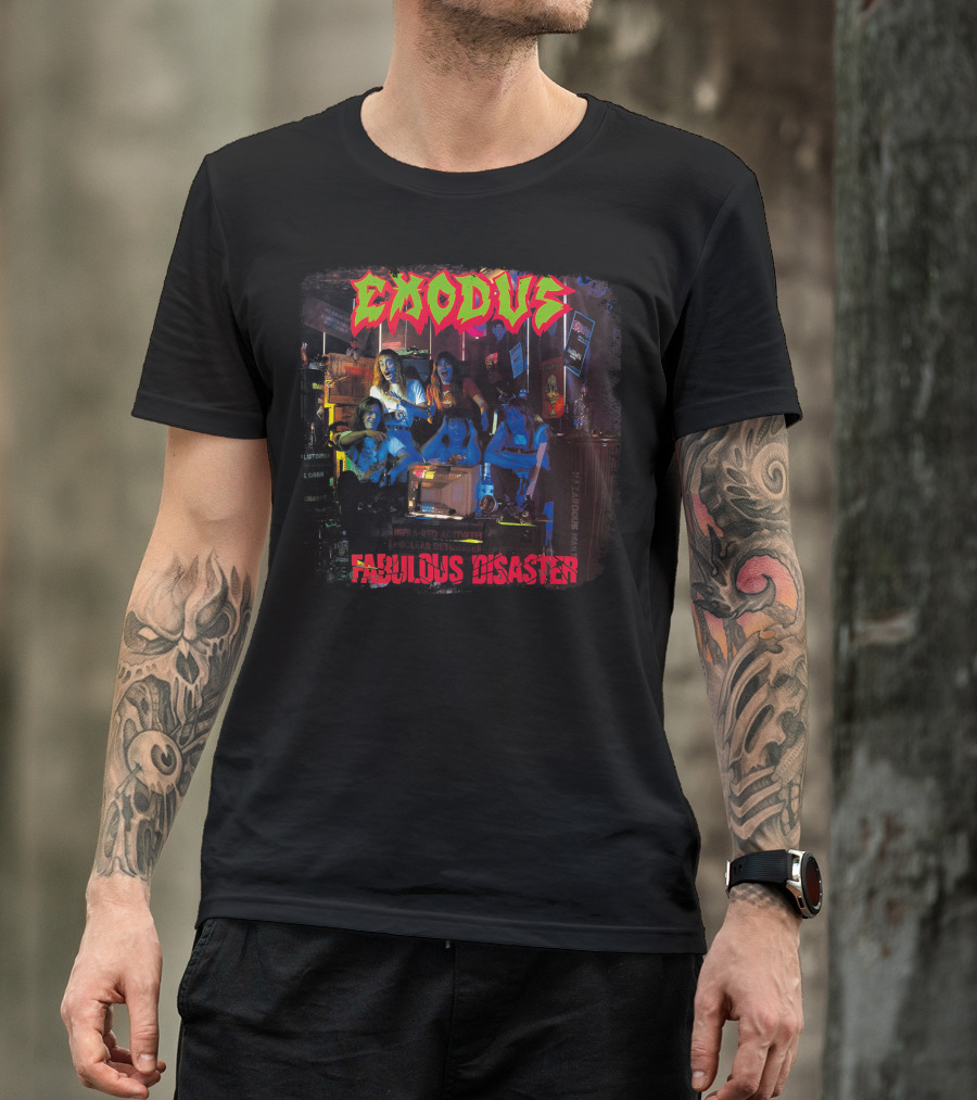 Exodus Fabulous Disaster Album Cover Art With Band Group Scene T-Shirt