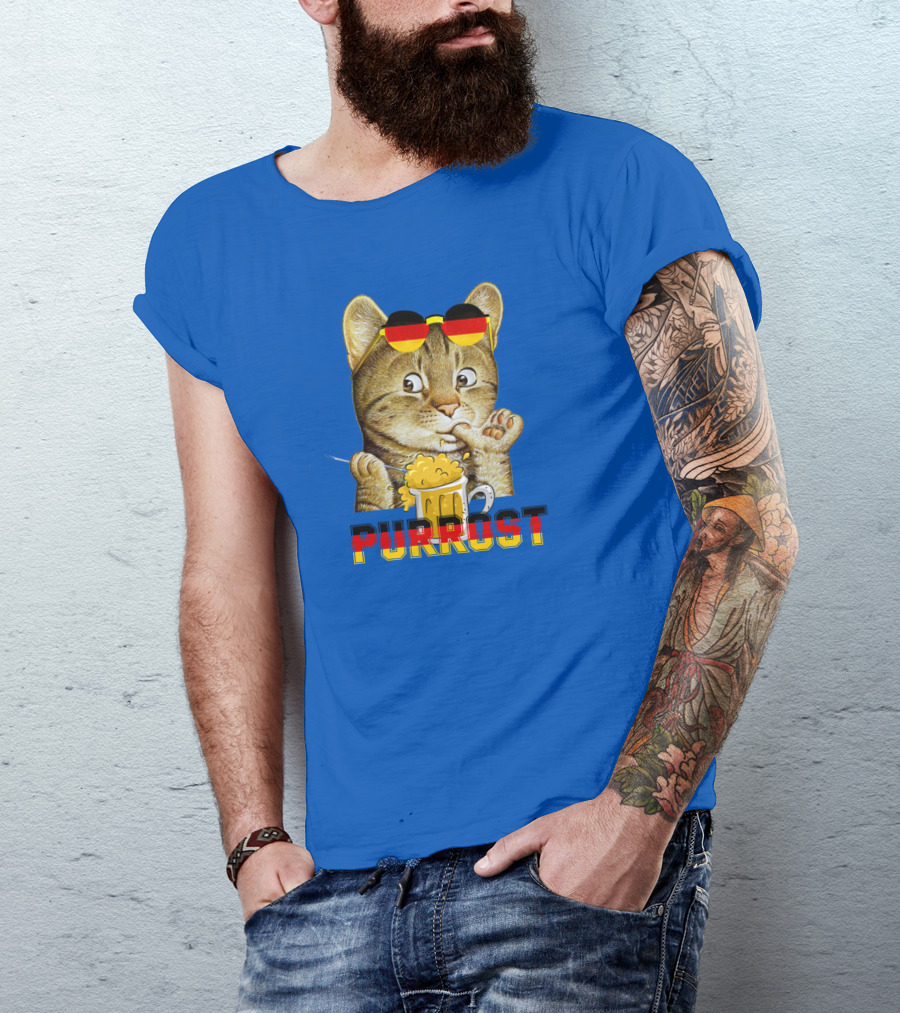 Oktoberfest Cat With Beer Mug And German Sunglasses Prost Pun Purrost T-Shirt