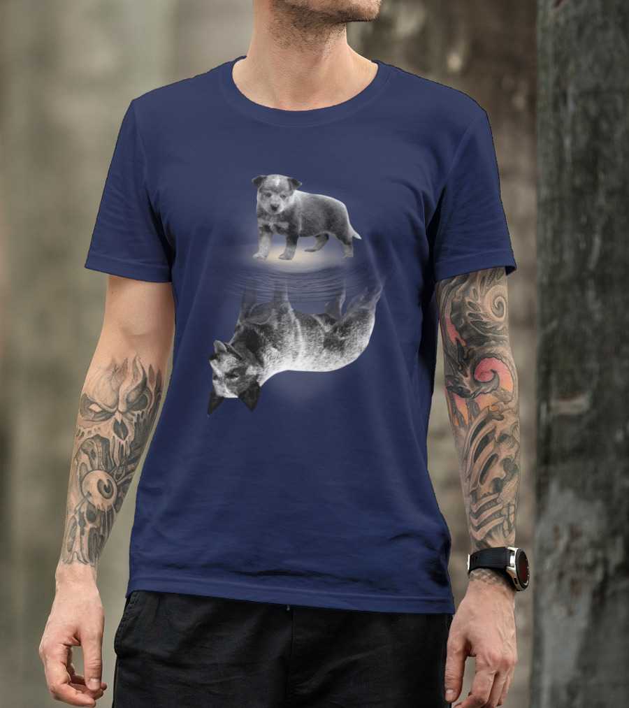 Retro Reflections: Vintage Australian Cattle Dog And Scenic Sunset T-Shirt