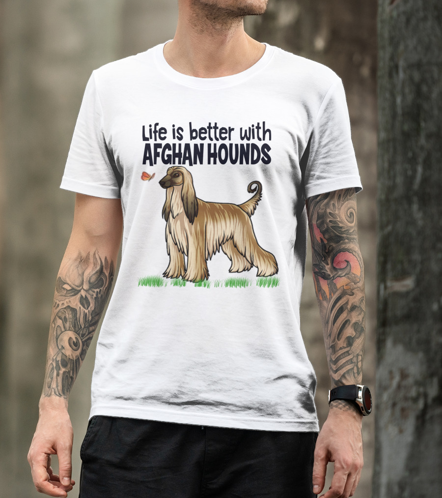 Life Is Better With Afghan Hounds Vintage Style Featuring Elegant Afghan Hound And Butterfly T-Shirt