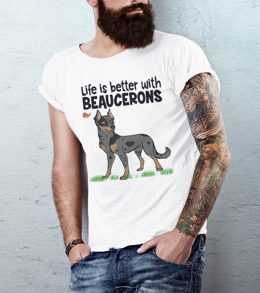 Life Is Better With Beaucerons Butterfly And Dog T-Shirt