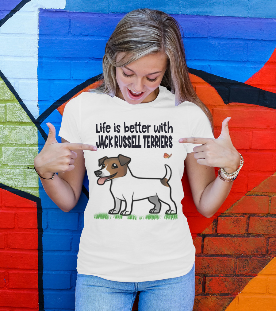 Life Is Better With Jack Russell Terriers Cute Dog And Butterfly T-Shirt