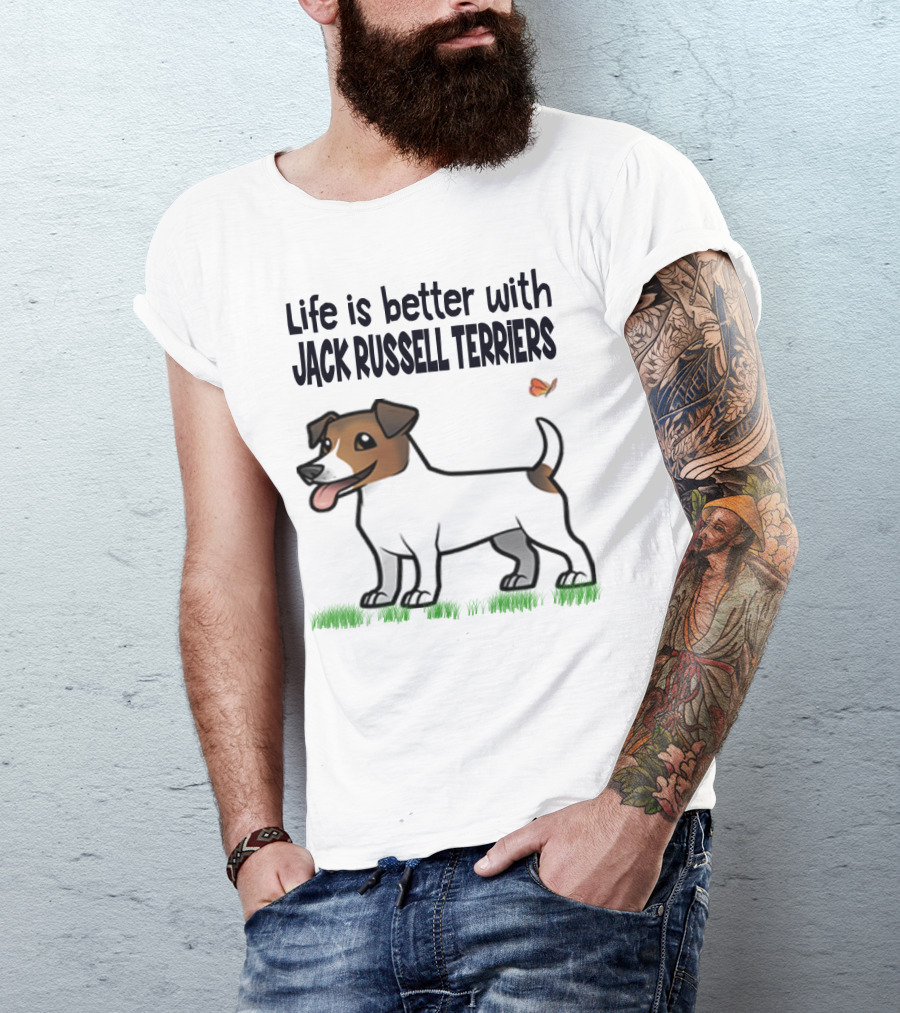 Life Is Better With Jack Russell Terriers Cute Dog And Butterfly T-Shirt