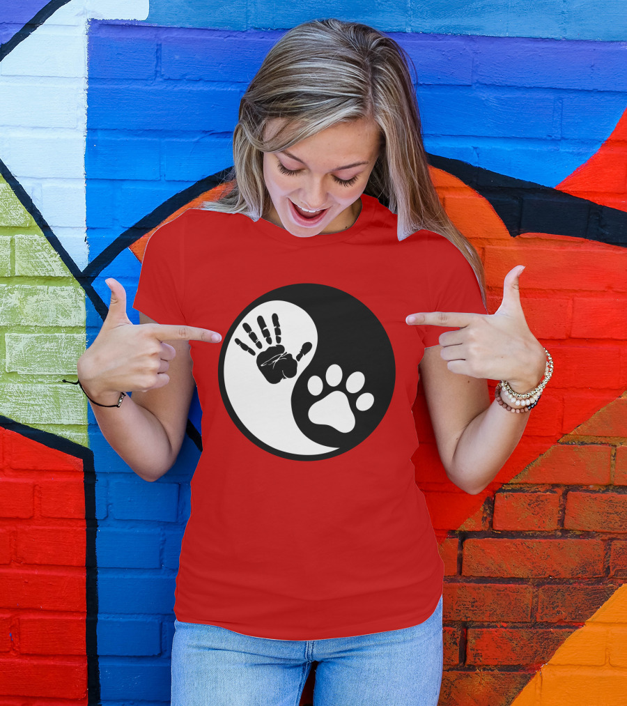 Yin Yang Hand Paw Print Best Dog Harmony T-Shirt