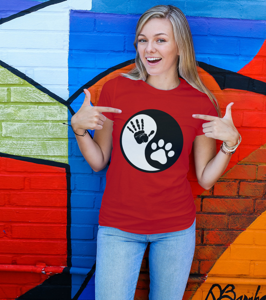 Yin Yang Hand Paw Print Best Dog Harmony T-Shirt