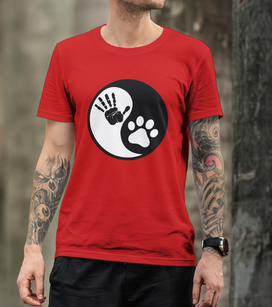 Yin Yang Hand Paw Print Best Dog Harmony T-Shirt