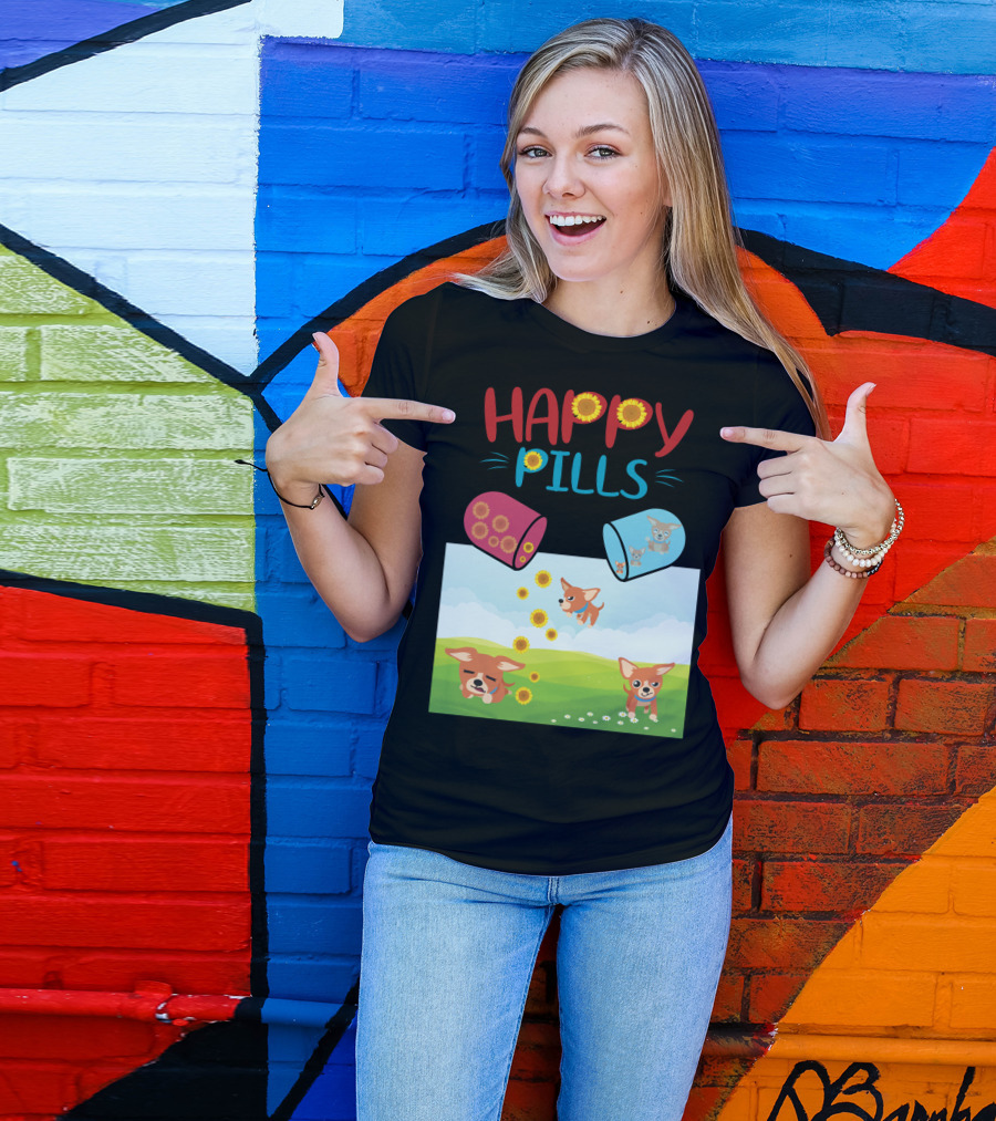 Happy Pills Chihuahuas Playing With Sunflowers T-Shirt