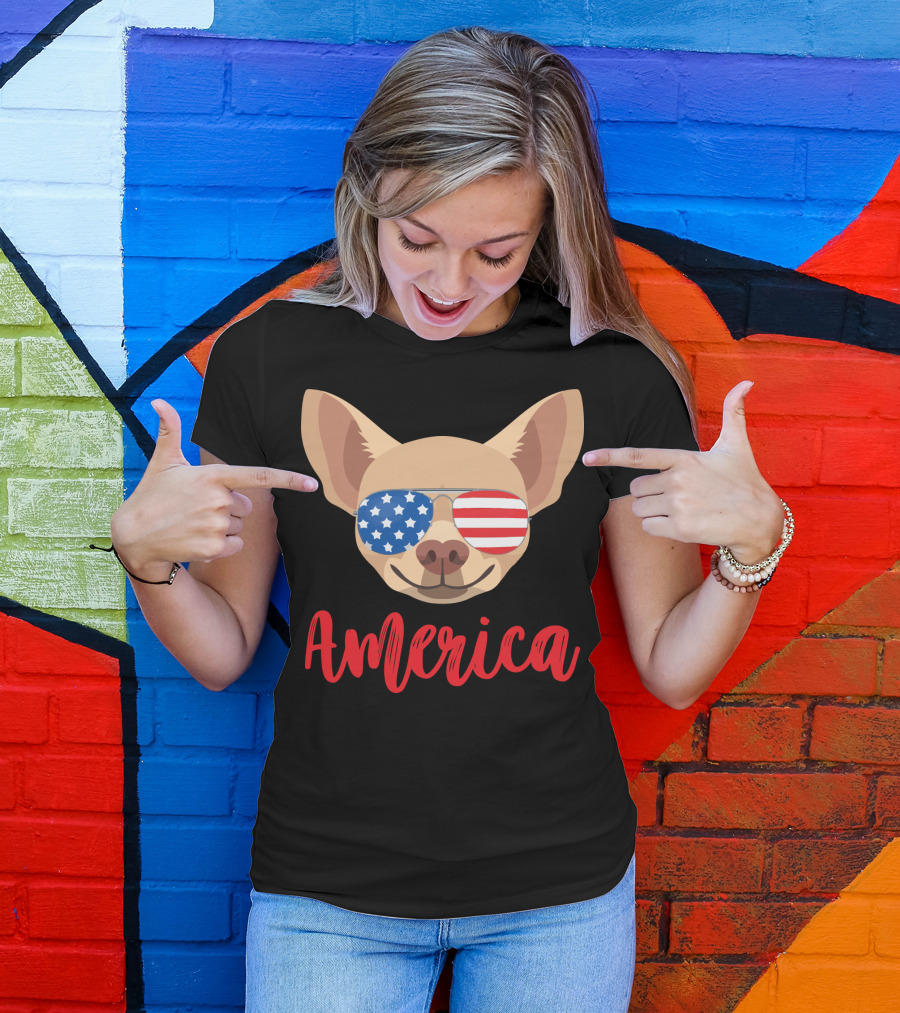 America Chihuahua Patriotic Sunglasses Dog T-Shirt