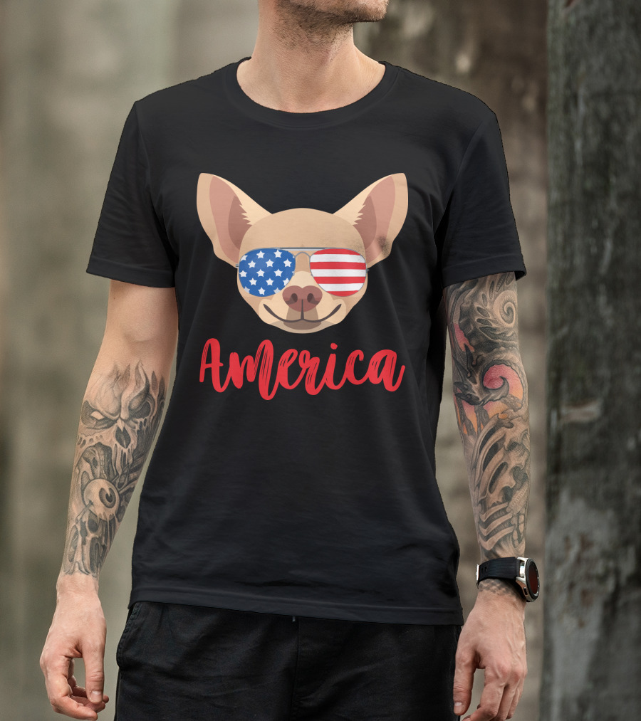 America Chihuahua Patriotic Sunglasses Dog T-Shirt