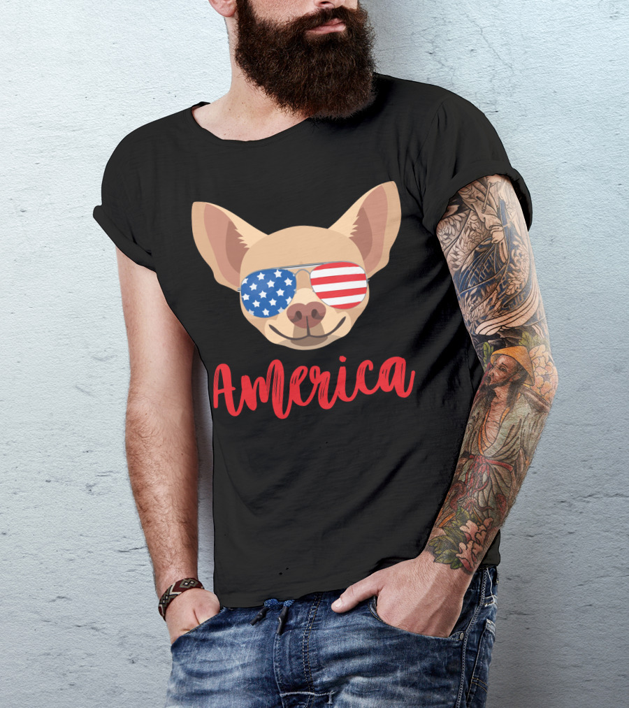 America Chihuahua Patriotic Sunglasses Dog T-Shirt