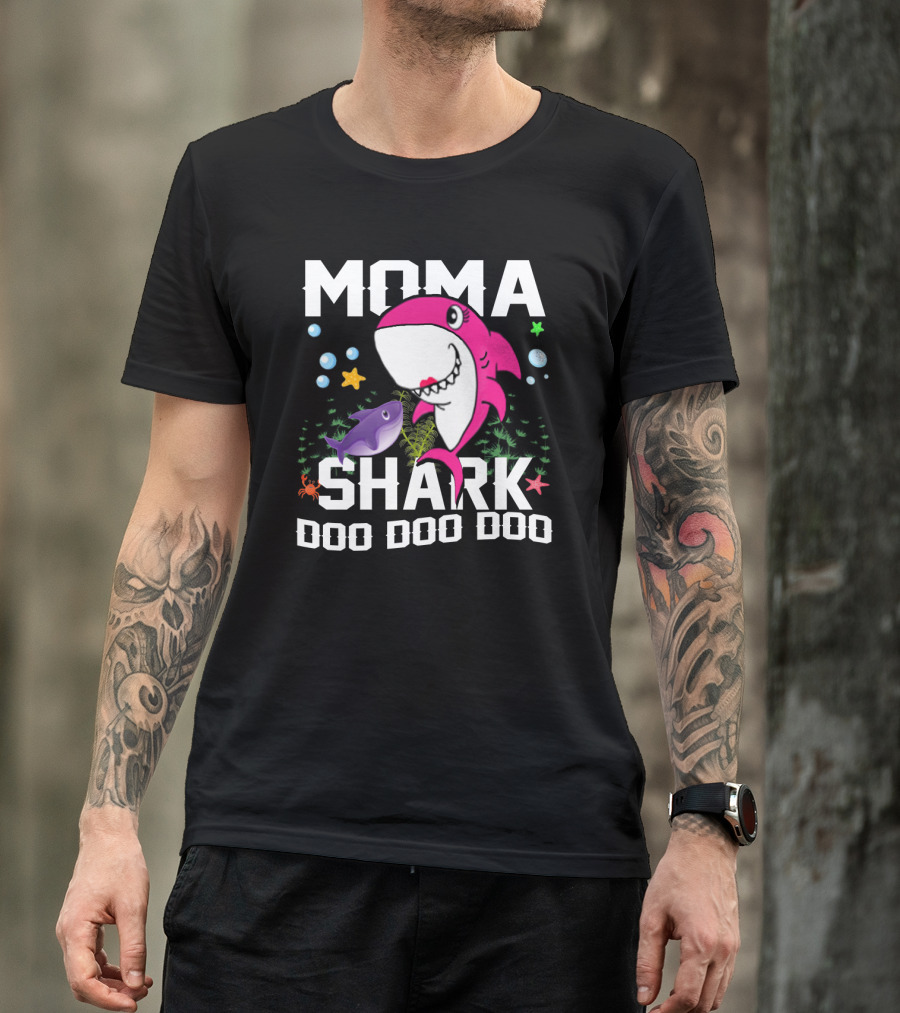 Moma Shark Doo Doo Doo With Pink Shark And Sea Creatures T-Shirt