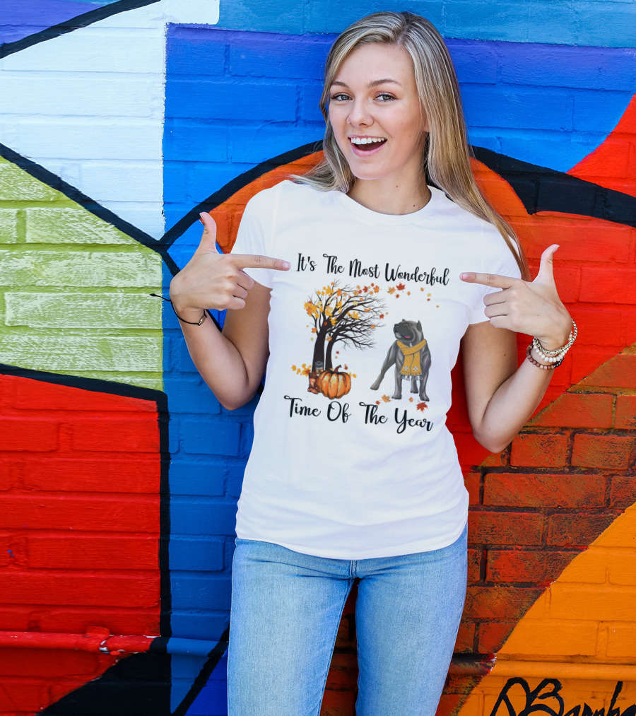 It's The Most Wonderful Time Of The Year Cane Corso Autumn Pumpkin Leaves Scarf T-Shirt