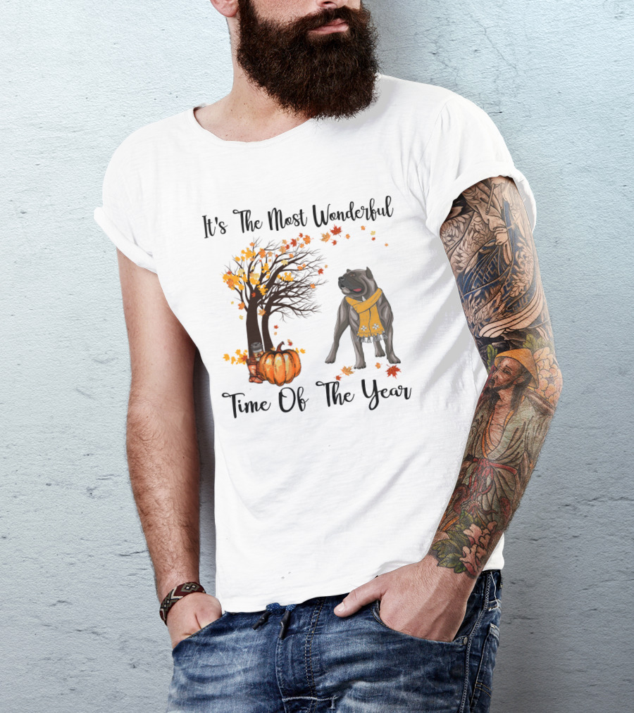 It's The Most Wonderful Time Of The Year Cane Corso Autumn Pumpkin Leaves Scarf T-Shirt