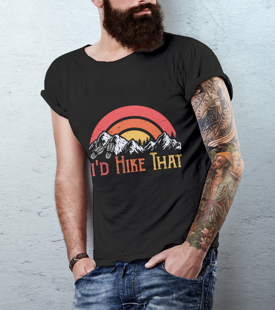 I’d Hike That Retro Mountain Sunset Hiking Scenery T-Shirt