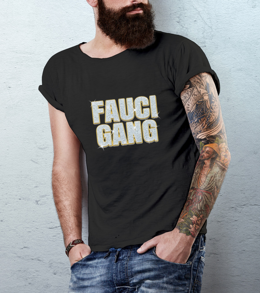 FAUCI GANG Sparkling Silver Text T-Shirt