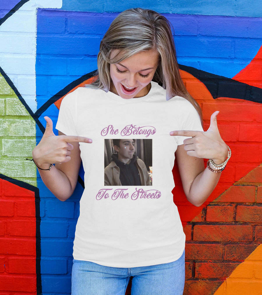 She Belongs To The Streets Photo Of Young Man Smirking In Hoodie And Jacket T-Shirt