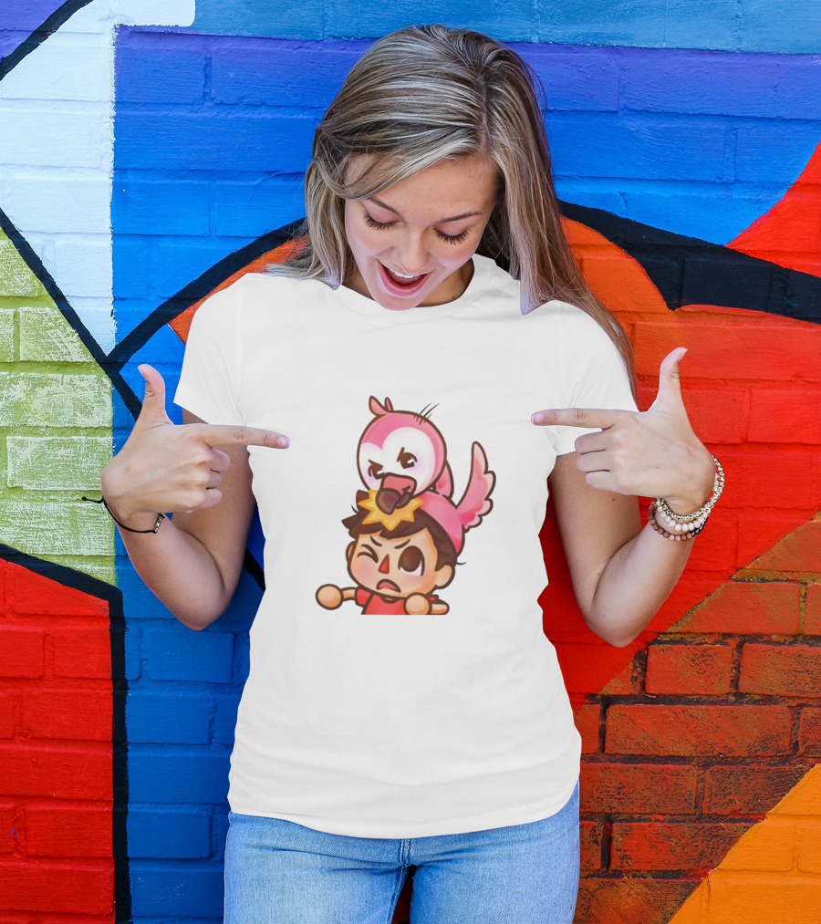 Youtooz Flamingo Angry Cartoon Character With Pink Bird Companion T-Shirt