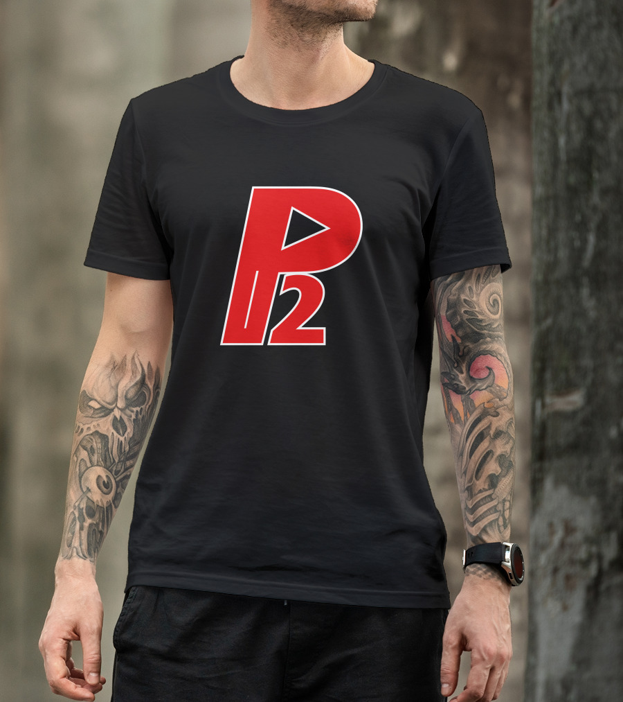 P2isthename Merch Bold Red P2 Logo With Play T-Shirt