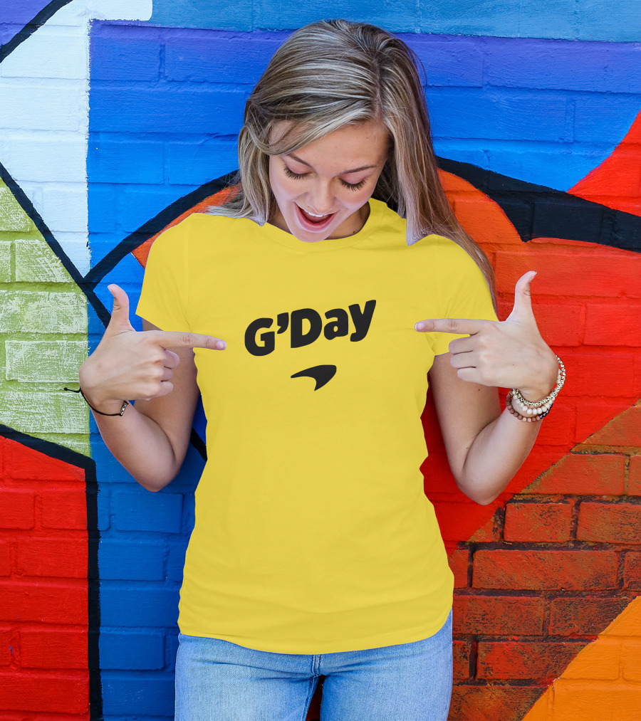 Daniel Ricciardo G'Day McLaren Logo Yellow Background T-Shirt