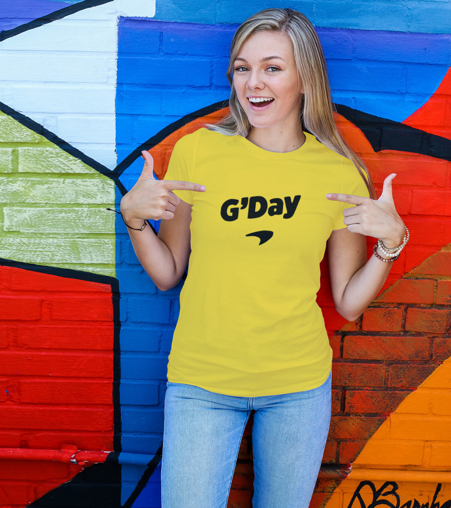 Daniel Ricciardo G'Day McLaren Logo Yellow Background T-Shirt