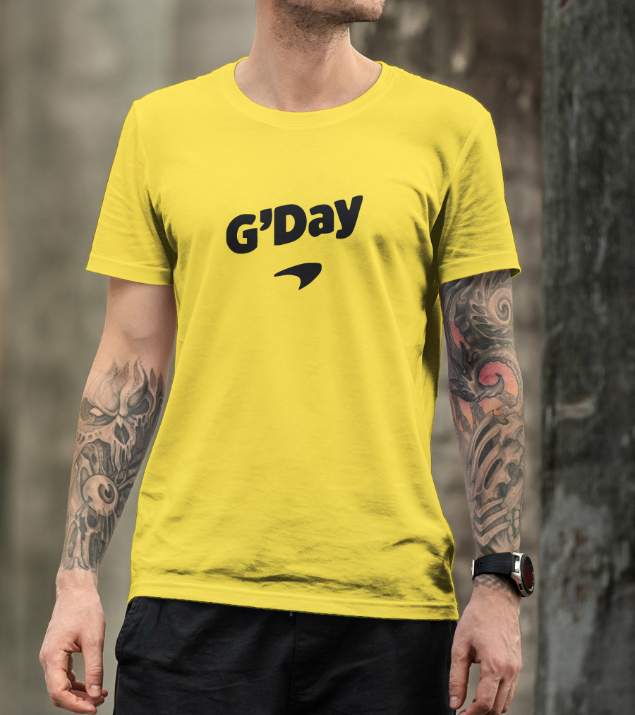Daniel Ricciardo G'Day McLaren Logo Yellow Background T-Shirt