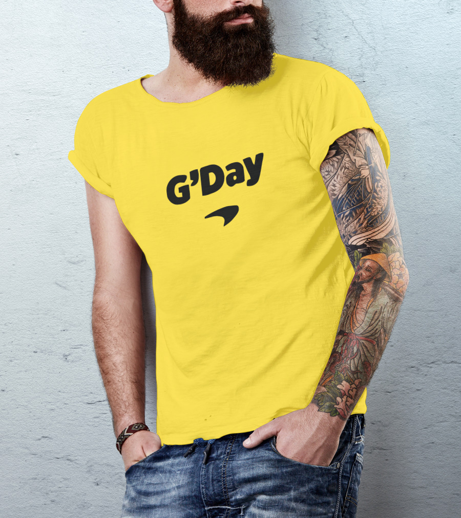 Daniel Ricciardo G'Day McLaren Logo Yellow Background T-Shirt