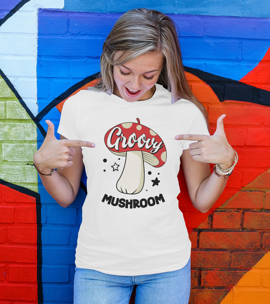 Groovy Mushroom Retro Polka Dot Star Fun T-Shirt