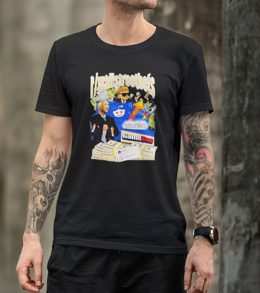 R/wallstreetbets Stonks GameStop Rocket Money Reddit Meme T-Shirt