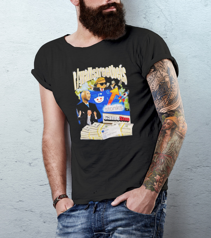R/wallstreetbets Stonks GameStop Rocket Money Reddit Meme T-Shirt