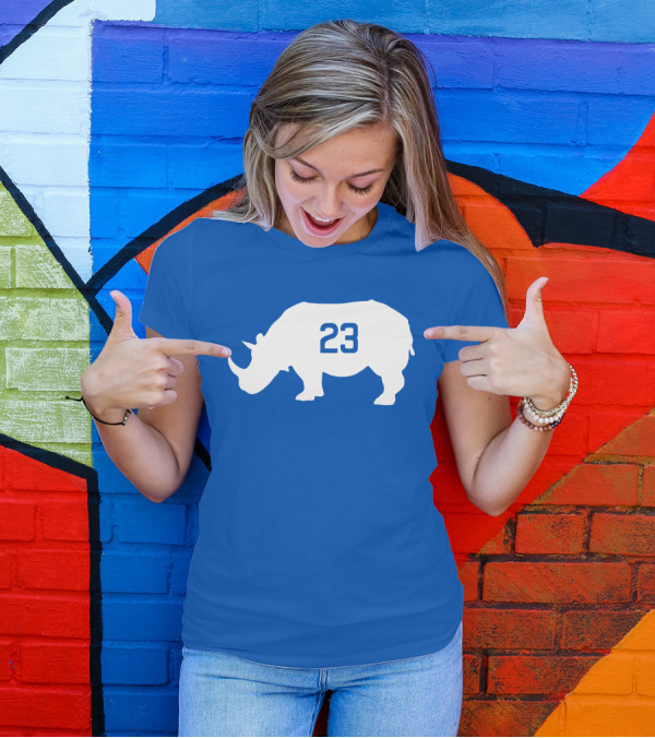 23 Rhino Silhouette Blue Background T-Shirt
