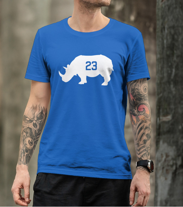 23 Rhino Silhouette Blue Background T-Shirt