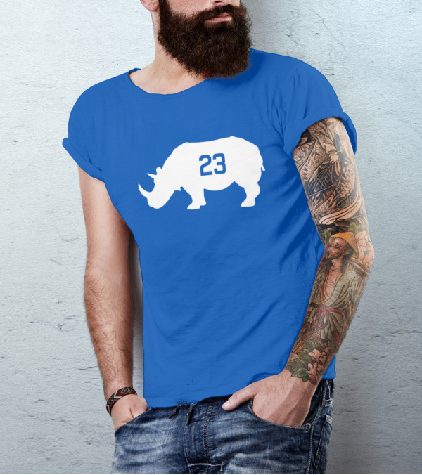 23 Rhino Silhouette Blue Background T-Shirt