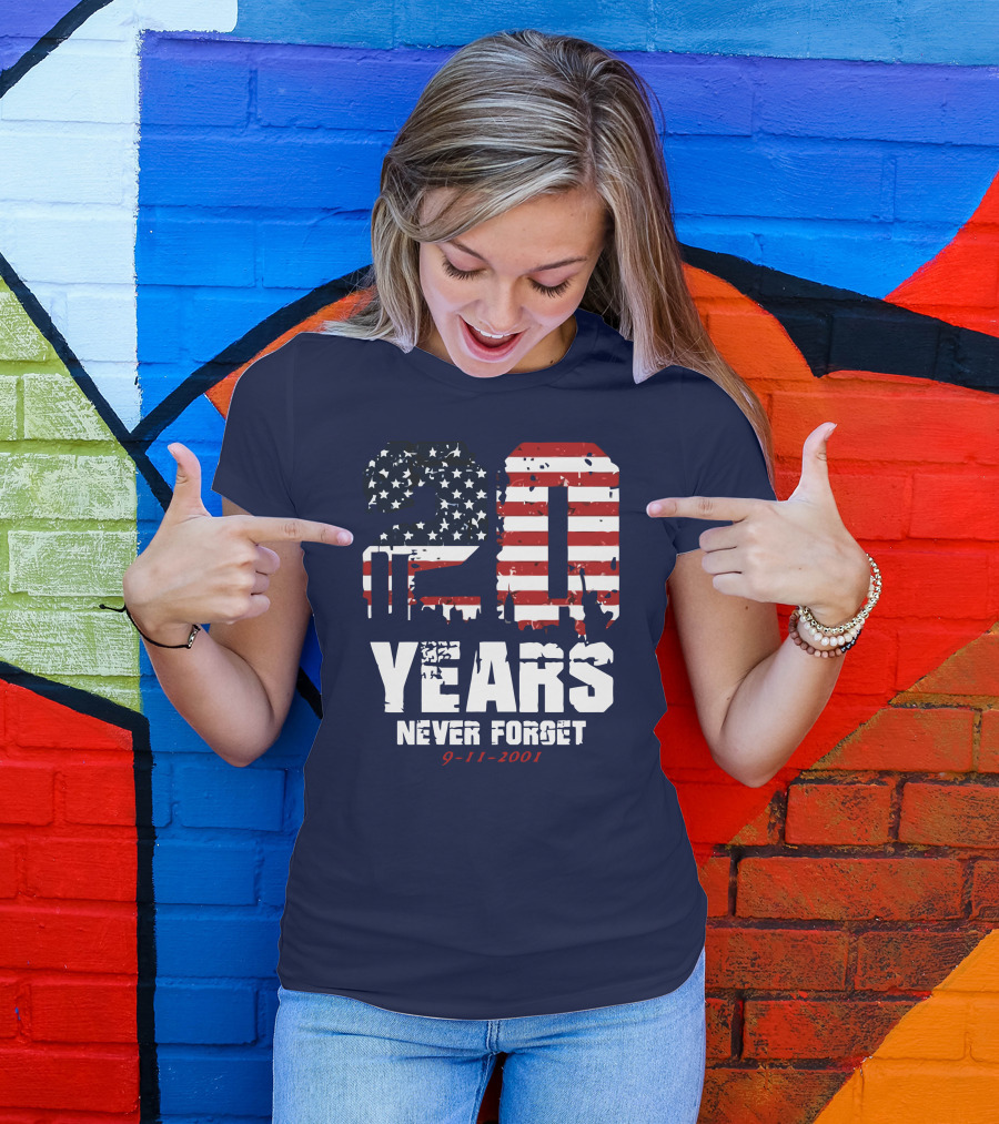 20 Years Never Forget 9-11-2001 American Flag T-Shirt